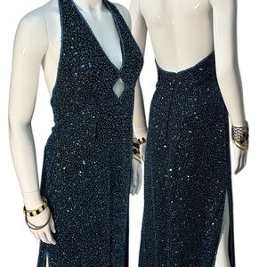 scala beaded halter silk maxi dress